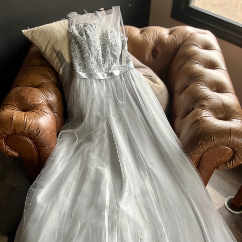 Silver size 8 Morrell Maxie dress. New with tags. Beautiful embroidered bodice.